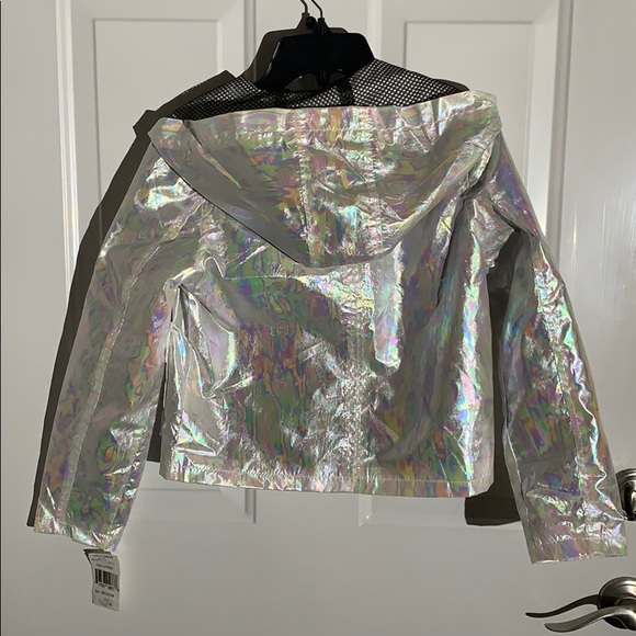 Jou Jou Iridescent Windbreaker Attached Hood Zip Front Jacket - Picture 2 of 7